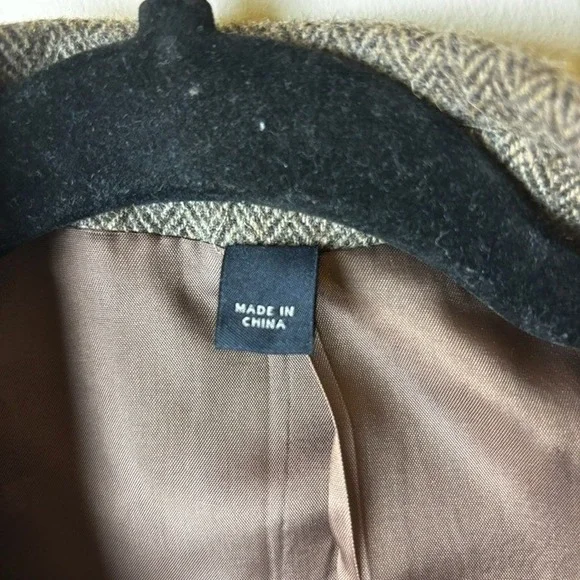 Mens‎ J Crew 44L Wool Blend Herringbone Blazer Sport Jacket Brown Two Button